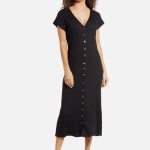Anthropologie Black Button-Front Midi Dress
